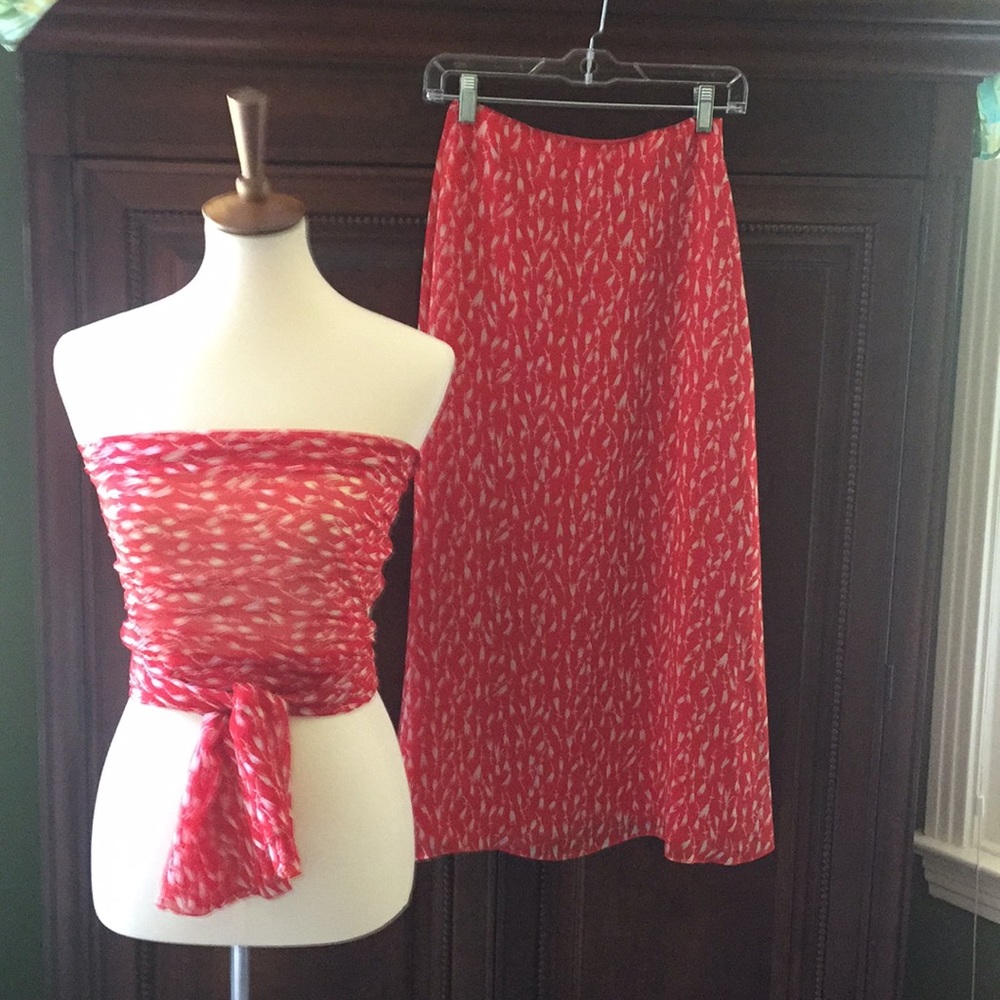 Vintage 70’s Red and white skirt and scarf tie-top